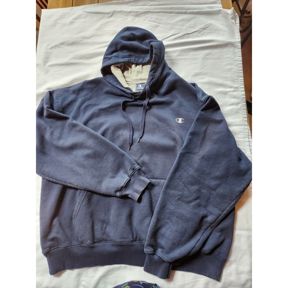 Champion Navy Blue Pullover Hoodie Mens XL Embroidered Logo